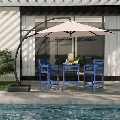 3-Piece Outdoor Bar Set with Beige 11FT Cantilever Umbrella, HDPE Tall Balcony Adirondack Chairs and Table, Outdoor Bar Stools for Patio (Navy Blue)
