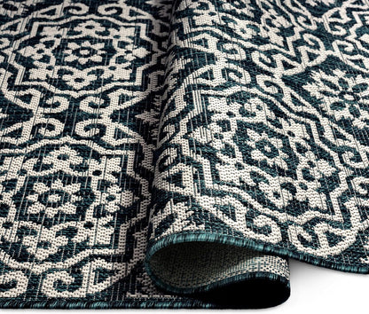 Nicole Miller New York Patio Country Julia Transitional Geometric Indoor/Outdoor Area Rug, Navy Blue/Ivory, 6'6"x9'2"