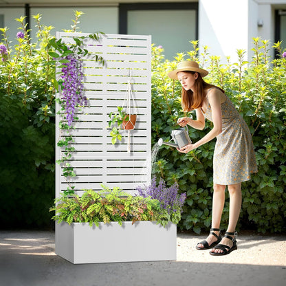 Metal Planter Box with Trellis, Heavy-Duty Raised Garden Bed for Climbing Plants, Drainage Hole, Outdoor Planter Box with Privacy Screen，35''L×16''W×71''H