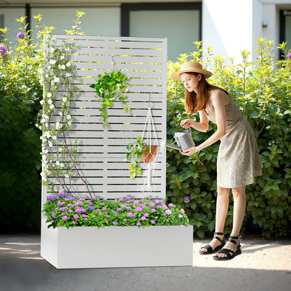 Metal Planter Box with Trellis, Heavy-Duty Raised Garden Bed for Climbing Plants, Drainage Hole, Outdoor Planter Box with Privacy Screen，47''L×16''W×71''H