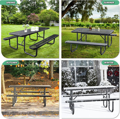Heavy-Duty Park Bench or Table for Outside - Black Coated Outdoor Furniture Steel Bench, Commercial-Grade Outdoor Benches Weatherproof for Park, Patio, Porch (Black, 6FT (Rect. Table))