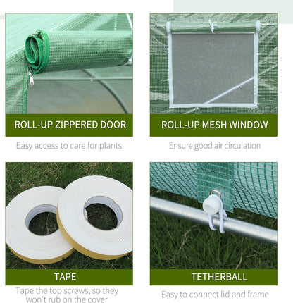 Outsunny 20' x 10' x 7' Walk-in Greenhouse, Tunnel Green House with Zippered Mesh Door and 6 Mesh Windows, Gardening Plant Hot House with Galvanized Steel Frame, Green