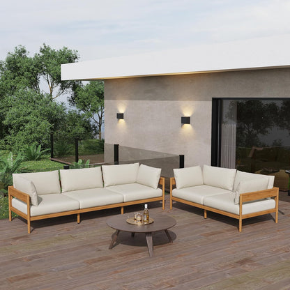 Acanva Modern Outdoor Patio Furniture Set, All-Weather Aluminium Conversation Sectional Sofa with Thick Cushions for Backyard, Garden, Porch, Loveseat, Beige
