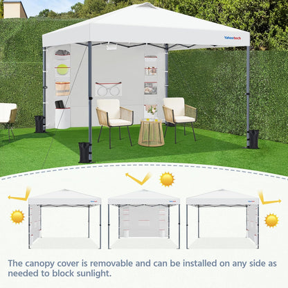 Yaheetech 8x8 Pop-up Canopy Tent w/Removable Pockets Sidewall for Extra Storage, Outdoor Sun Shelter Waterproof & Durable w/Wheeled Bag, Sandbags & Guylines for Beach Camping Party (White)