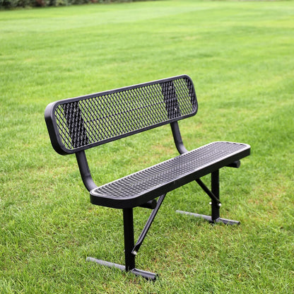 4 Feet Heavy Duty Metal Park Bench for Outside, Outdoor Bench with Backrest & Portable Frame, Commercial Benches for Shopping Malls, Stores, Parks, Patios, Decks, Black