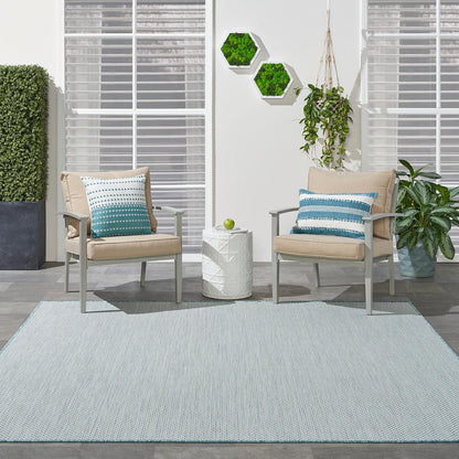 Nourison Home Courtyard Indoor/Outdoor Ivory/Aqua 8' x Square Area Rug, Easy Clean, Non Shedding, Bed Room, Living Room, Dining Room, Backyard, Deck, Patio (8 Square)
