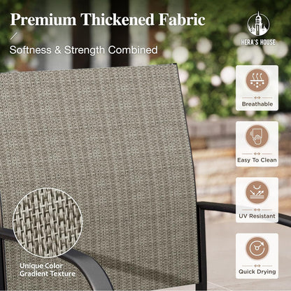 HERA'S HOUSE 5 Piece Patio Dining Set, 4 x Brown Textilene Dining Chair and 37" Square Wood-Like Dining Table with Umbrella Hole, Outdoor Table and Chairs Set for Lawn Garden Backyard Deck