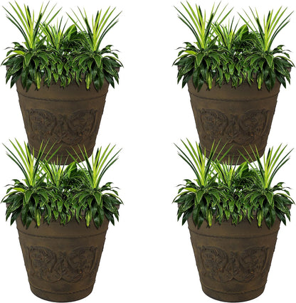 Sunnydaze 19.5-Inch Arabella Large Plant Pot - Polyresin Round Outdoor Planter with Drillable Drainage Holes - 4 Pack - Sable