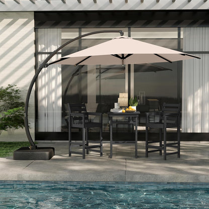 3-Piece Outdoor Bar Set with Beige 11FT Cantilever Umbrella, HDPE Tall Balcony Adirondack Chairs and Table, Outdoor Bar Stools for Patio (Black)