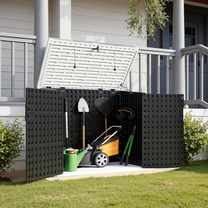Greesum Outdoor Resin Storage Shed, 34 Cu.ft Horizontal Outdoor Storage Box Waterproof for Garden, Pool Storage, Garbage Cans, Black