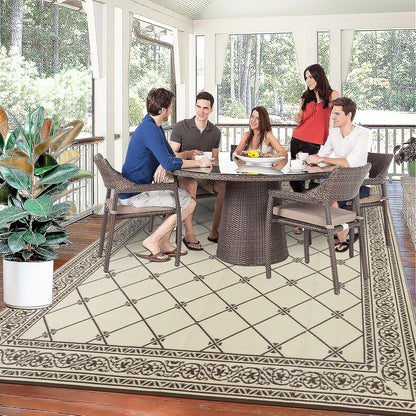 HiiARug Outdoor Rugs 9x12 for Patios Clearance Brown Camping Rug for RV Outside, Reversible Waterproof Plastic Straw Rug Large Outdoor Rug for Porch Beach Picnic Camper