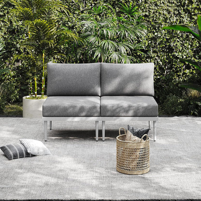 Sundale Outdoor 2 Pieces Metal Patio Furniture Set, Outdoor Sectional Sofa w/6 Inch Olefin Cushion, Modern Outdoor Conversation Sets
