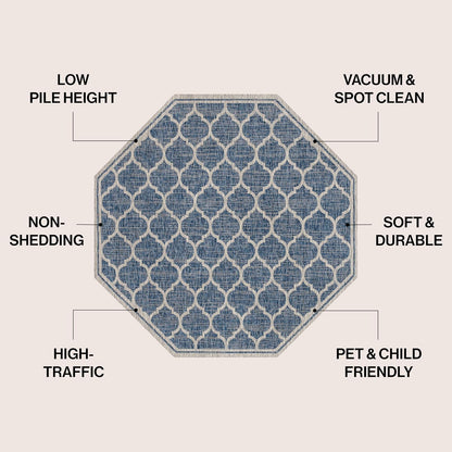 Eyely BMS109D-5TGN Trebol Moroccan Trellis Textured Weave Navy/Gray 5' Octagon Indoor/Outdoor Area Rug, Navy/Gray, 5' Octagon, Indoor/Outdoor, Area Rug