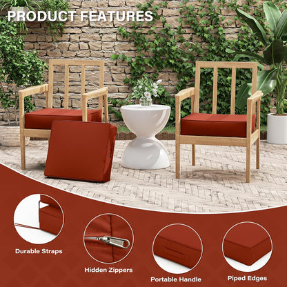 Patio Chair Cushions 18.5 X 16 X 4 Inch Waterproof Outdoor Seat Cushions for Patio Furniture, Outdoor Sofa Couch Pads with Ties & Handle, Set of 2, Terra Red