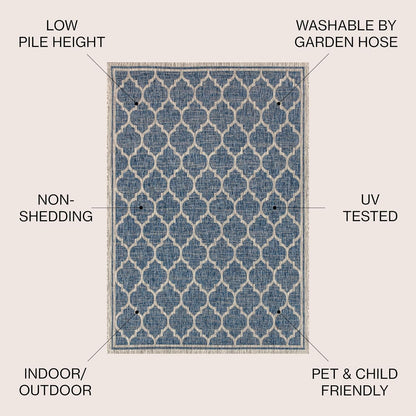 Eyely BMS109D-4R Santa Monica Trebol Moroccan Trellis Textured Weave, Pet Friendly, Non-Shedding, Stain Resistant, Easy-Cleaning, Navy/Gray, 4' Round, Indoor/Outdoor, Area Rug