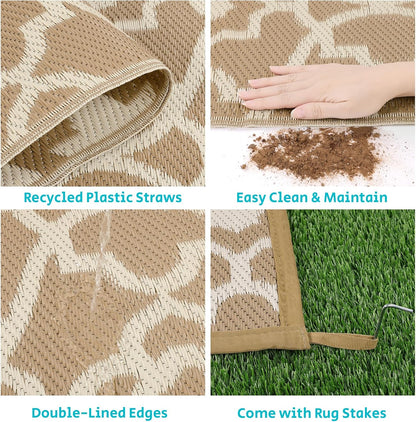 HEBE Outdoor Rug Waterproof 9x12, Plastic Straw Rug Camping Rug, Reversible Outdoor Patio Rugs RV Mat Clearance, Indoor Outside Floor Carpet for Porch,Deck,Camper,Balcony,Backyard
