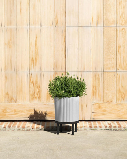 Veradek Demi Series Round Planter w/Stand for Porch/Patio | Durable Plastic-Stone Composite & Wooden Stand | Modern Décor for Tall Plants, Flowers