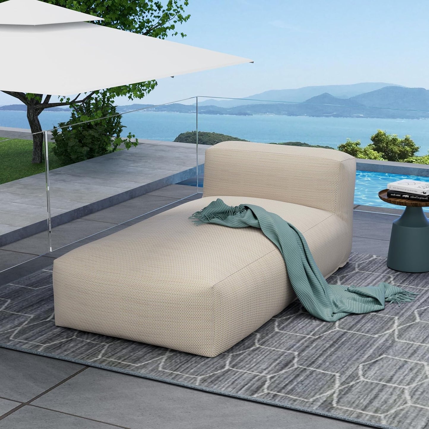 Outdoor Bean Bag Lounger Chair, Big Comfy Outdoor Daybed for Sunbathing and Tanning - Water-Resistant Patio Chaise and Pool Sun Lounger Furniture for Beach Deck (Spice Tan)