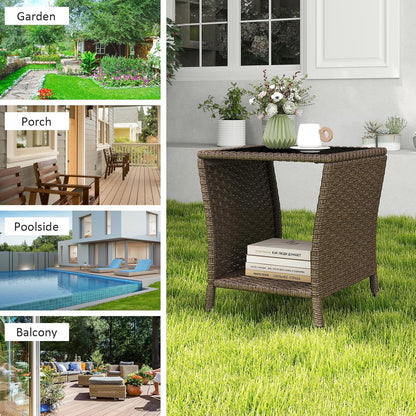 Outdoor Small Patio Table - PE Rattan Coffee Table, Wicker Side Table for Patio, Balcony & Porch, Durable & Iron Frame (1, Dark Brown)