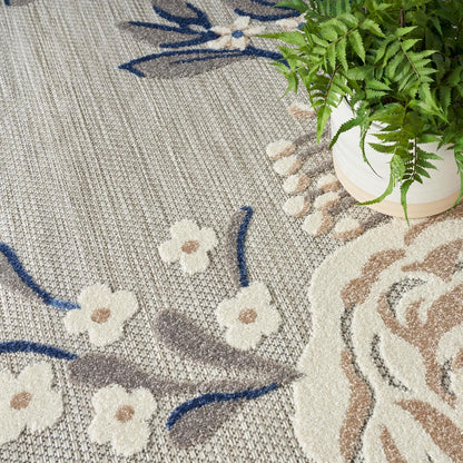 Nourison Home Aloha Indoor/Outdoor Modern Blue/Grey 6' x 9' Area Rug, Easy Cleaning, Non Shedding, Bed Room, Living Room, Dining Room, Kitchen (6x9)
