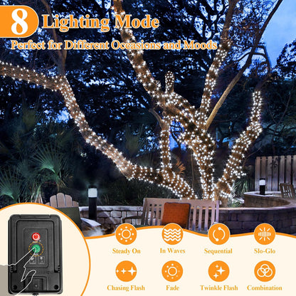 Solar String Lights 120LED 40FT, IP67 Waterproof Solar Lights for Outside with 8 Lighting Modes, Upgraded Solar Panel Fairy Lights for Garden Party Wedding Decorations (Cool White)