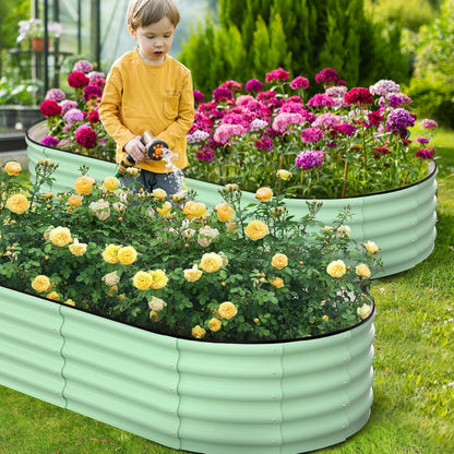 Galvanized Raised Garden Bed, 8x2x1.5Ft Metal Planter Box Outdoor, Oval Open-Ended Base Planter Raised Boxes for Vegetables Flower Herb