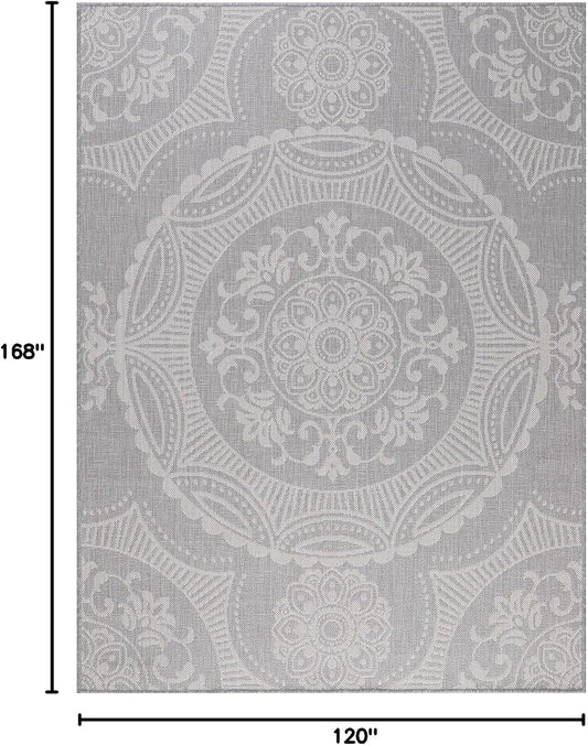 Medallion Outdoor Rug 10x14 Washable Outside Carpet for Indoor Patio Porch Waterproof Easy Cleaning Non Shedding Area Rugs Gray 10 x 14