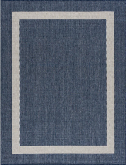 CAMILSON Outdoor Rug 8x10, Modern Outside Rugs for Patios Porches Waterproof Durable Washable Non-Shedding, Easy-to-Clean Indoor Outdoor Area Carpet (8 x 10, Bordered - Blue/White)