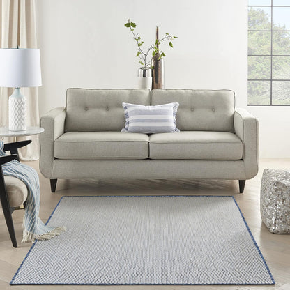 Nourison Courtyard Indoor/Outdoor Ivory Blue 4' x 6' Area Rug, Geometric, Easy Cleaning, Non Shedding, Bed Room, Living Room, Dining Room, Deck, Patio, Backyard (4x6)