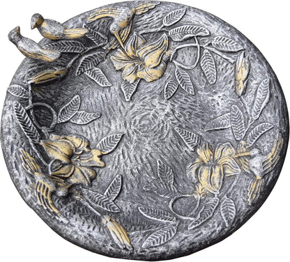 Oakland Living 5131AP Antique Pewter Hummingbird Design Aluminum Birdbath, Silver