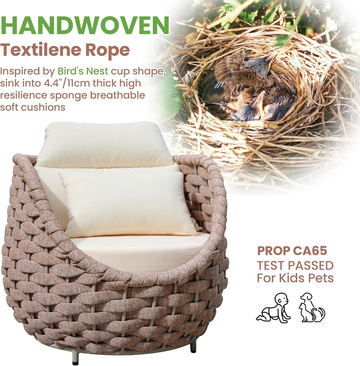 Aluminum Patio Conversation Set: 5 Pieces Deck Furniture Set All Weather - Cushioned Woven Rope Outdoor Sofa Set Assembled - Metal Modern Couch Set for 400 lbs Porch Garden Hotel, Terracotta