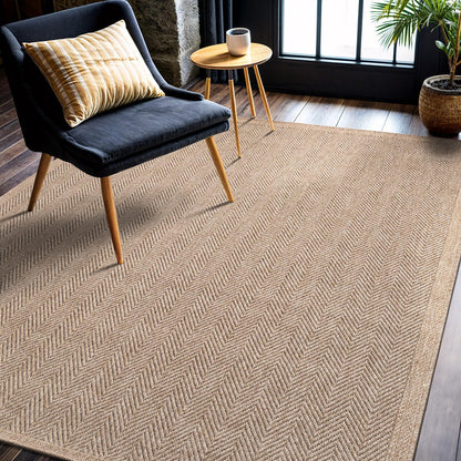 CAMILSON Easy Jute Rug 5x7, Indoor Outdoor Natural Color Fiber Area Rugs for Living Room Patio and Kitchen Rug Herringbone Seagrass Woven Design Easy-Cleaning Washable Outside Carpet Alfombras 5 x 7