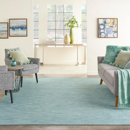 Nourison Positano Indoor-Outdoor Aqua 9' x 12' Area Rug, Easy Cleaning, Non Shedding, Bed Room, Living Room, Dining Room, Backyard, Deck, Patio (9x12)
