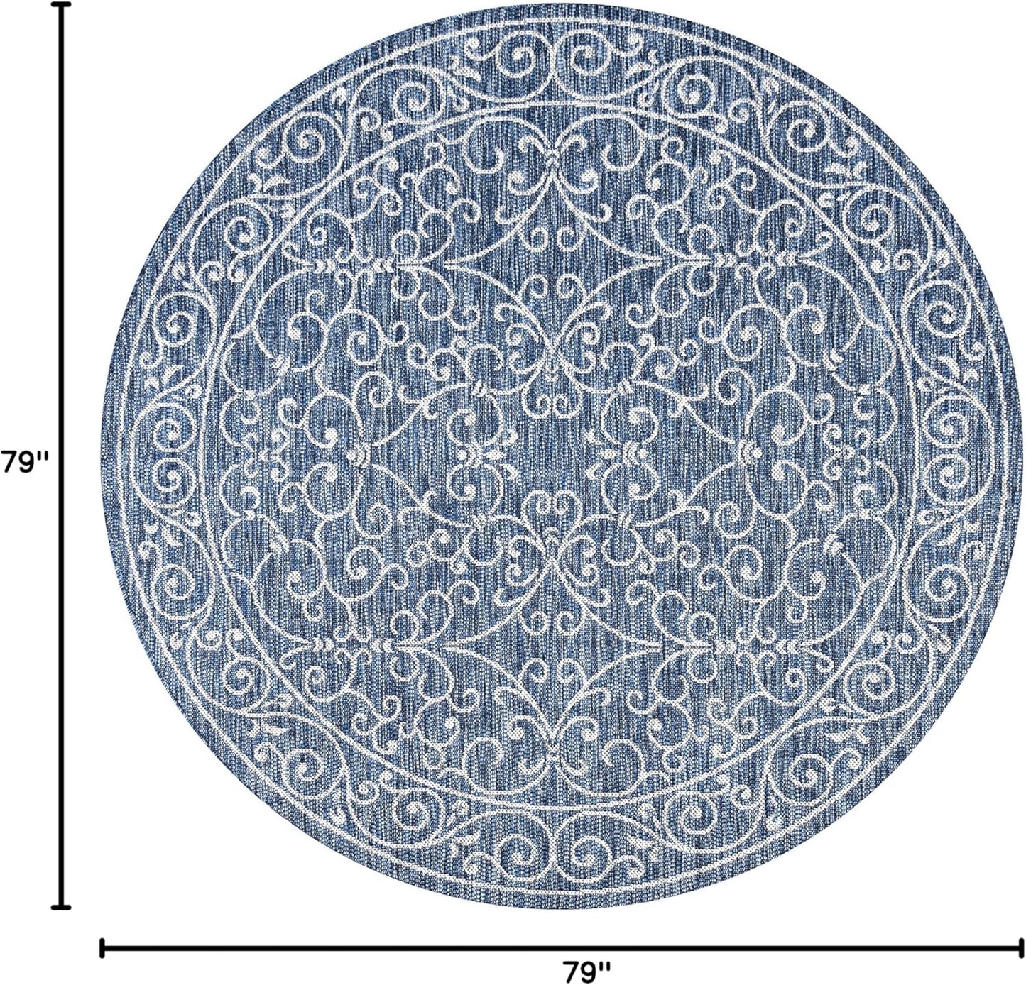 JONATHAN Y SMB106D-6R Charleston Vintage Filigree Textured Weave Navy/Gray 6' Round Indoor/Outdoor Area Rug, Pet Friendly, Non-Shedding, Stain Resistant, Easy-Cleaning for Backyard, Patio, Porch