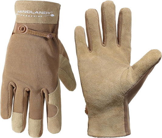 HLDD HANDLANDY Work Gloves for Women and Ladies, Leather Gardening Gloves Flexible Mechanic Working Gloves