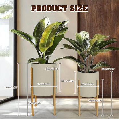 Oakrain Plants Pots with Stand, Set of 2 Planters for Indoor Plants, Modern Decorative Metal Flower Pots for Living Room, Garden, Balcony, 10"&12", Cement Gray Frosted