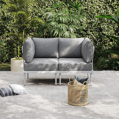 Sundale Outdoor 2 Pieces Metal Patio Furniture Set, Outdoor Sectional Sofa w/6 Inch Olefin Cushion, Modern Outdoor Conversation Sets