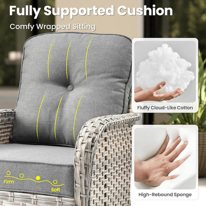 ovios 8 Pieces Patio Furniture Set Outdoor Sectional Sofa Couch with Rocking Swivel Chairs Deep Seat Chaise Comfy Cushions, Modern Modular Wicker Rattan Conversation Set, Dark Grey