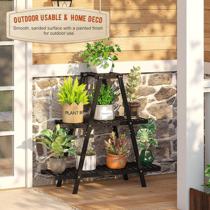 Plant Stand Indoor Plant Shelf Outdoor bamboo Plant Rack, 3 Tiers Ladder Plant Holder Flower Stand for Living Room Balcony Garden Patio,Living Room Boho Home Decor for Gardening Gifts (Black)