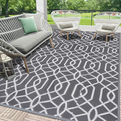 HEBE Outdoor Rug Waterproof 6x9, Reversible Plastic Straw Rug RV Camping Rug, Indoor Outdoor Patio Mat Clearance, Outside Carpet for Porch,Deck,Camper,Balcony,Backyard,Picnic