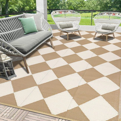 HEBE Outdoor Rug Waterproof 9x12, Plastic Straw Rug Camping Rug, Reversible Outdoor Patio Rugs RV Mat Clearance, Indoor Outside Floor Carpet for Porch,Deck,Camper,Balcony,Backyard