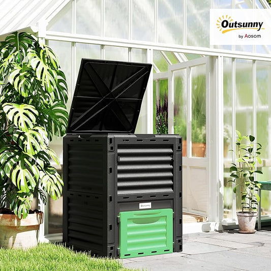 Outsunny Garden Compost Bin 80 Gallon Outdoor Large Capacity Composter Fast Create Fertile Soil Aerating Box, Easy Assembly, Green