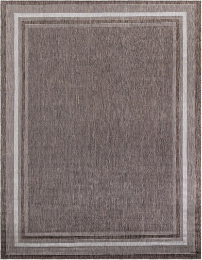 Unique Loom Outdoor Border Collection Area Rug - Soft Border (10' x 14' 1" Rectangle Brown/Ivory)