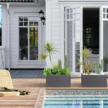Metallic Heavy Rectangle Planter Box for Outdoor/Indoor 25Lx11Wx13H Inches 22Pounds Gray