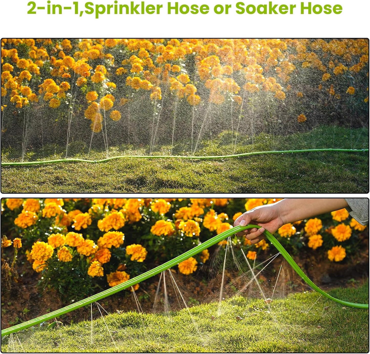 Sprinkler Soaker Hose 50FT 2Pack, Watering Hose with Holes, High-Efficiency Sprinklers System for Garden and Lawn with Staples