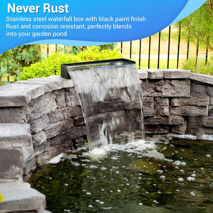 NFESOLAR Pond Waterfall Spillway Kit, Includes 23.6" W Stainless Pond Waterfall Box, 1200 GPH Water Pump, 10FT Corrugated Tubing for Outdoor Ponds Pool Streams up to 3000 Gallons N4611
