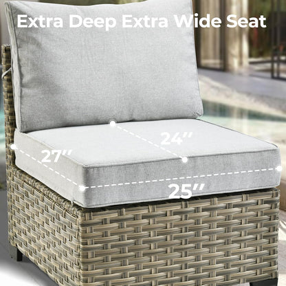 HOOOWOOO Outdoor Sectional Patio Furniture Set,6 Pieces Wicker Conversation Sets L Shaped Couch,Extra Deep Out Door Sofa Outside Furniture,Light Grey