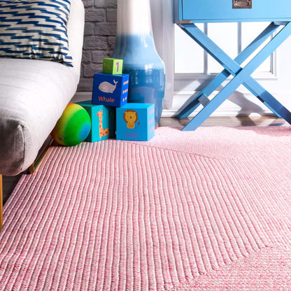 nuLOOM 2' x 8' Solid Hand Braided Indoor/Outdoor Area Rug, Pet-Friendly, High Traffic, Weather Resistant, for Patio, Balcony, Bedroom, Living, Dining Room, Wynn Pink