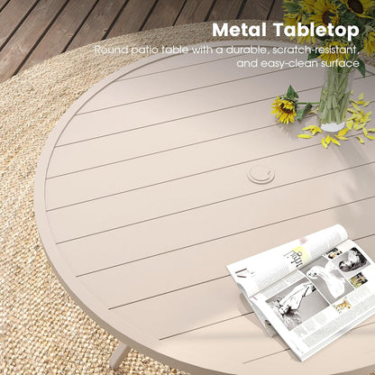 DIFY 53" Round Outdoor Patio Dining Table for 8, Metal Patio Table with 1.57" Adjustable Umbrella Hole, All-Weather Dining Furniture Table for Backyard Lawn Garden, Cream
