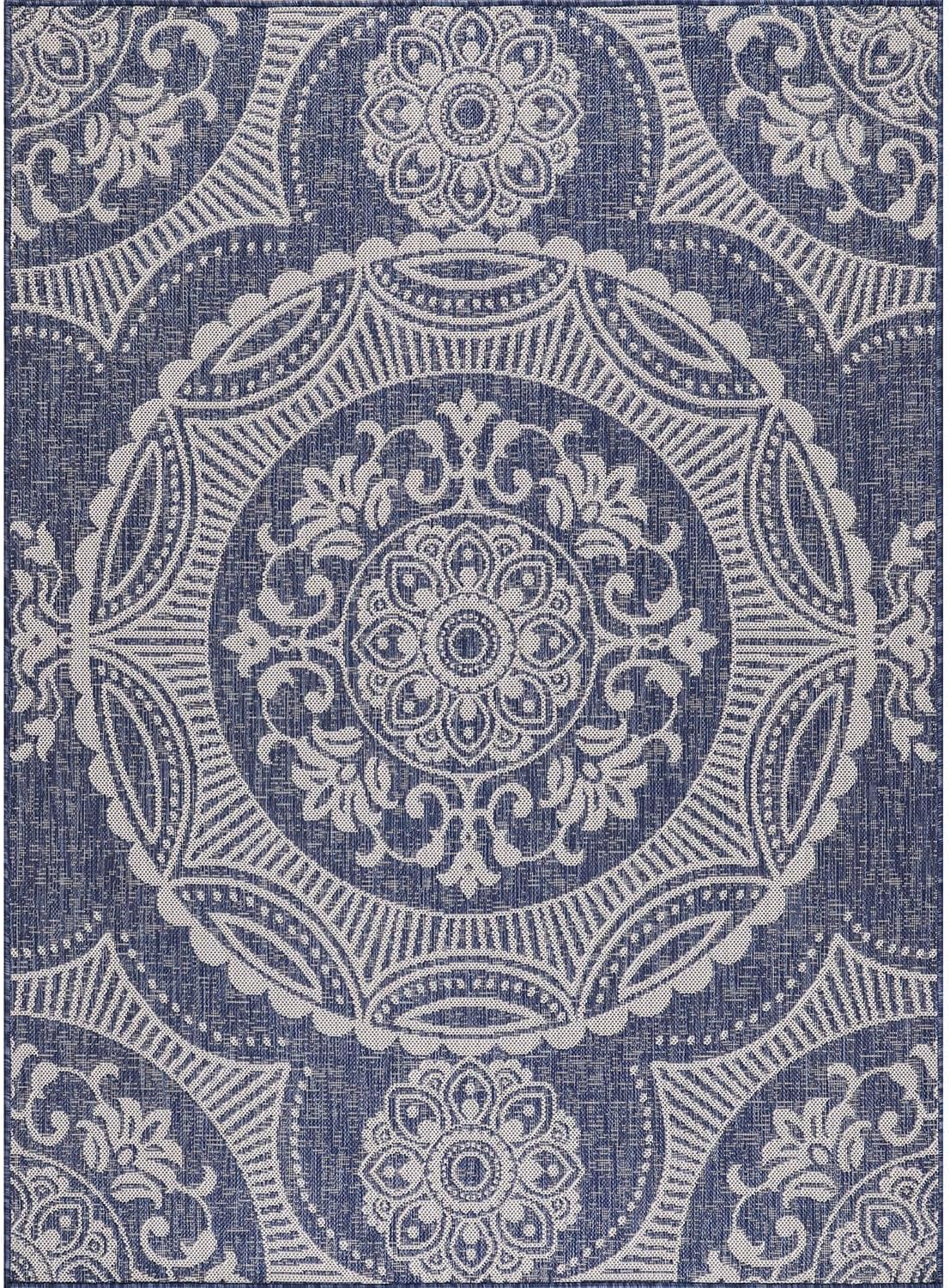 Medallion Outdoor Rug 6x9 Washable Outside Carpet for Indoor Patio Porch Waterproof Easy Cleaning Non Shedding Area Rugs Blue 6 x 9